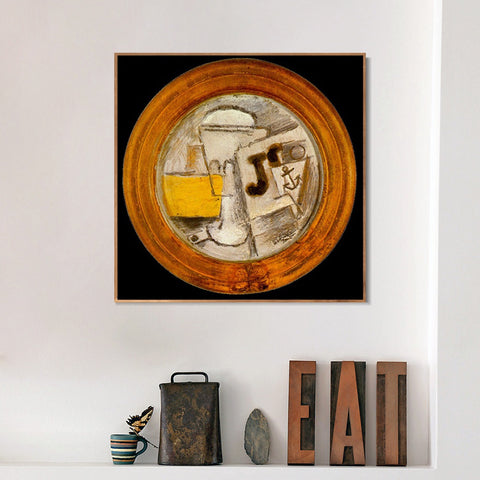 INVIN ART Framed Canvas Giclee Print Art 1914 Verre, pipe et journal by Pablo Picasso Wall Art Living Room Home Office Decorations