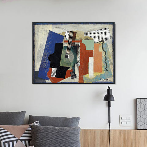INVIN ART Framed Canvas Giclee Print Art 1916,Still life with Door,Guitar and Bottles by Pablo Picasso Wall Art Living Room Home Office Decorations