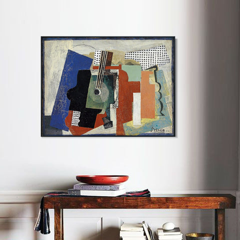 INVIN ART Framed Canvas Giclee Print Art 1916,Still life with Door,Guitar and Bottles by Pablo Picasso Wall Art Living Room Home Office Decorations
