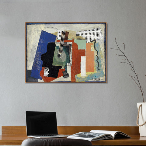 INVIN ART Framed Canvas Giclee Print Art 1916,Still life with Door,Guitar and Bottles by Pablo Picasso Wall Art Living Room Home Office Decorations