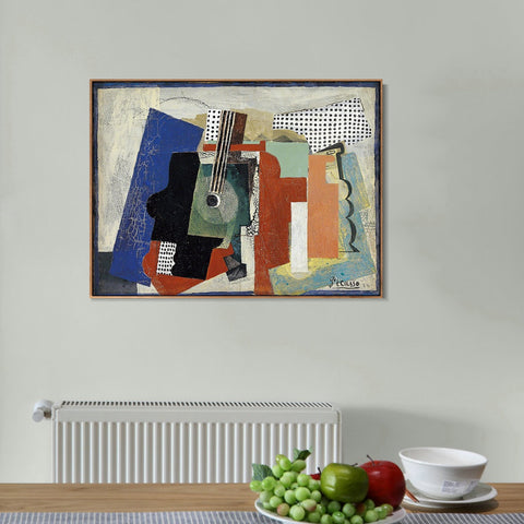INVIN ART Framed Canvas Giclee Print Art 1916,Still life with Door,Guitar and Bottles by Pablo Picasso Wall Art Living Room Home Office Decorations