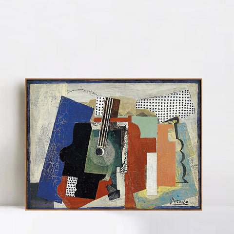 INVIN ART Framed Canvas Giclee Print Art 1916,Still life with Door,Guitar and Bottles by Pablo Picasso Wall Art Living Room Home Office Decorations