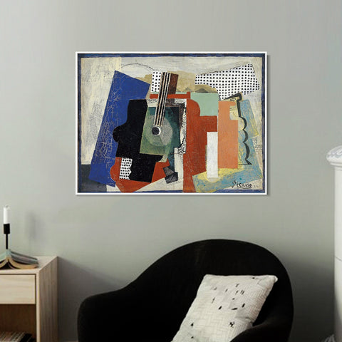 INVIN ART Framed Canvas Giclee Print Art 1916,Still life with Door,Guitar and Bottles by Pablo Picasso Wall Art Living Room Home Office Decorations
