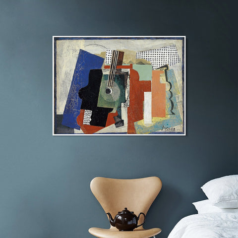 INVIN ART Framed Canvas Giclee Print Art 1916,Still life with Door,Guitar and Bottles by Pablo Picasso Wall Art Living Room Home Office Decorations
