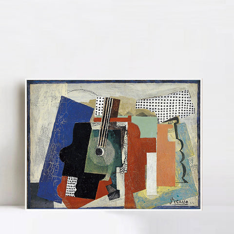 INVIN ART Framed Canvas Giclee Print Art 1916,Still life with Door,Guitar and Bottles by Pablo Picasso Wall Art Living Room Home Office Decorations