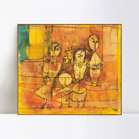 INVIN ART Framed Canvas Giclee Print 1879-1940 KINDER UND HUND(CHILDREN AND DOG) by Paul Klee Wall Art Living Room Home Office Decorations