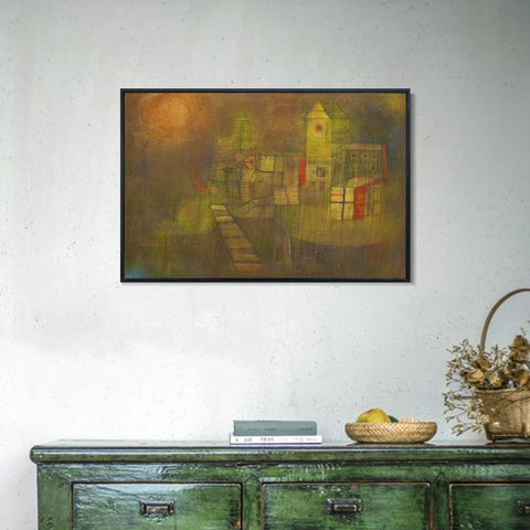 INVIN ART Framed Canvas Giclee Print Small Village in the Autumn Sun 1925 by Paul Klee Wall Art Living Room Home Office Decorations