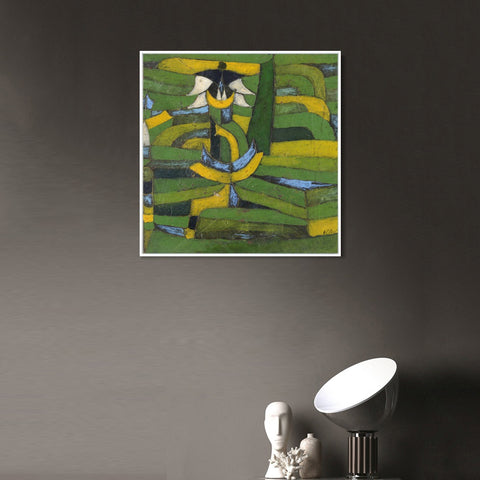 INVIN ART Framed Canvas Giclee Print White Blossom in the Garden by Paul Klee Wall Art Living Room Home Office Decorations