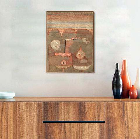 INVIN ART Framed Canvas Giclee Print Barbarian Sacrifice by Paul Klee Wall Art Living Room Home Office Decorations