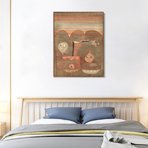 INVIN ART Framed Canvas Giclee Print Barbarian Sacrifice by Paul Klee Wall Art Living Room Home Office Decorations