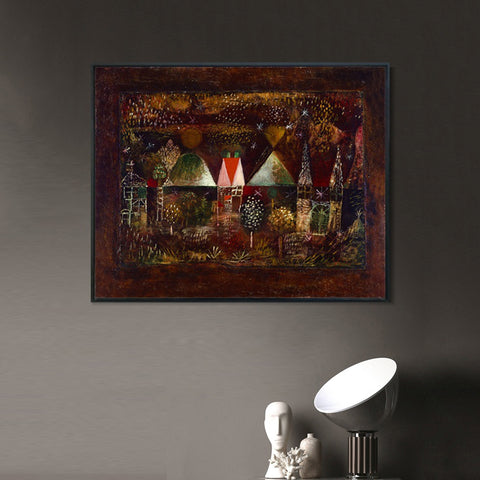 INVIN ART Framed Canvas Giclee Print Night Feast by Paul Klee Wall Art Living Room Home Office Decorations