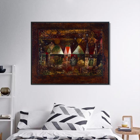 INVIN ART Framed Canvas Giclee Print Night Feast by Paul Klee Wall Art Living Room Home Office Decorations