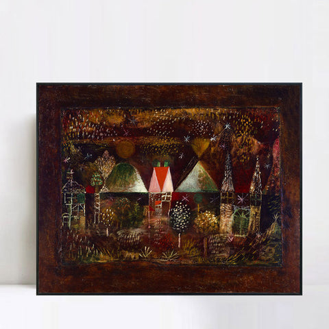 INVIN ART Framed Canvas Giclee Print Night Feast by Paul Klee Wall Art Living Room Home Office Decorations