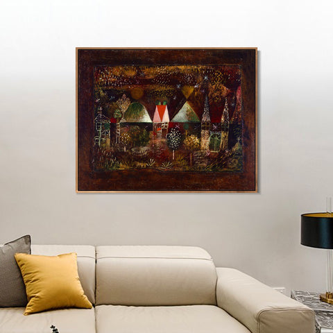 INVIN ART Framed Canvas Giclee Print Night Feast by Paul Klee Wall Art Living Room Home Office Decorations