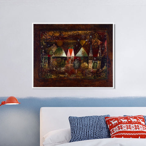INVIN ART Framed Canvas Giclee Print Night Feast by Paul Klee Wall Art Living Room Home Office Decorations