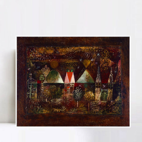 INVIN ART Framed Canvas Giclee Print Night Feast by Paul Klee Wall Art Living Room Home Office Decorations