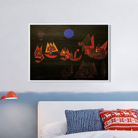 INVIN ART Framed Canvas Giclee Print Schiffe im Dunklen by Paul Klee Wall Art Living Room Home Office Decorations
