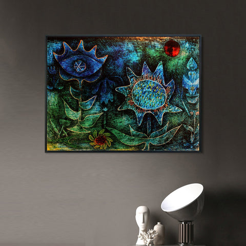 INVIN ART Framed Canvas Giclee Print flowers in the night;1930 by Paul Klee Wall Art Living Room Home Office Decorations