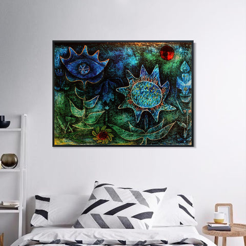 INVIN ART Framed Canvas Giclee Print flowers in the night;1930 by Paul Klee Wall Art Living Room Home Office Decorations