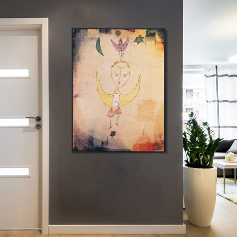 INVIN ART Framed Canvas Giclee Print Angelus Descendens;1918 by Paul Klee Wall Art Living Room Home Office Decorations