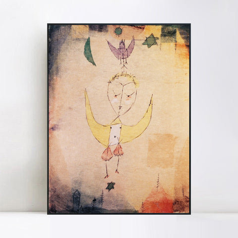 INVIN ART Framed Canvas Giclee Print Angelus Descendens;1918 by Paul Klee Wall Art Living Room Home Office Decorations