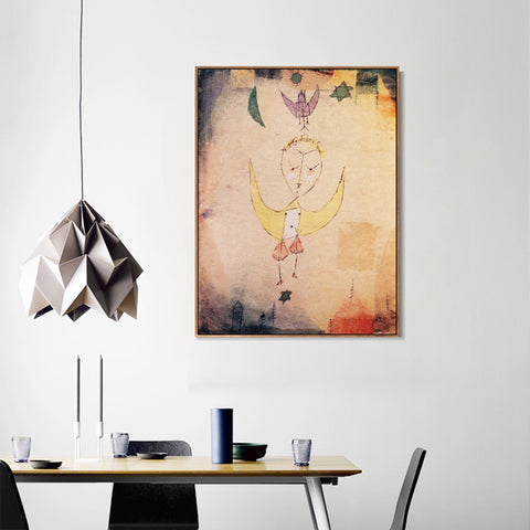 INVIN ART Framed Canvas Giclee Print Angelus Descendens;1918 by Paul Klee Wall Art Living Room Home Office Decorations