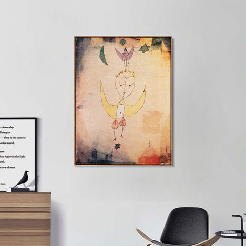INVIN ART Framed Canvas Giclee Print Angelus Descendens;1918 by Paul Klee Wall Art Living Room Home Office Decorations