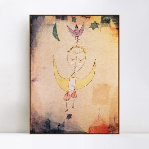 INVIN ART Framed Canvas Giclee Print Angelus Descendens;1918 by Paul Klee Wall Art Living Room Home Office Decorations