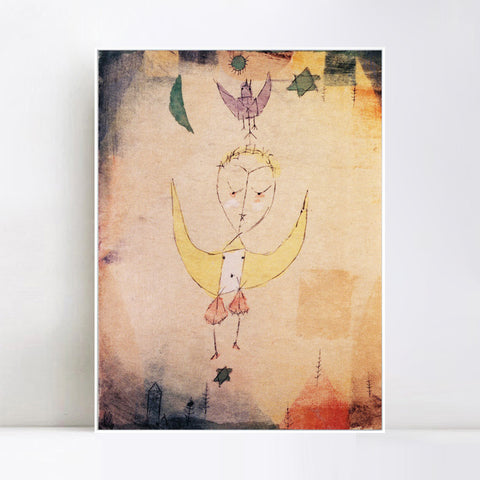 INVIN ART Framed Canvas Giclee Print Angelus Descendens;1918 by Paul Klee Wall Art Living Room Home Office Decorations