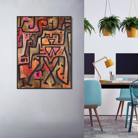 INVIN ART Framed Canvas Giclee Print Forest Witches by Paul Klee Wall Art Living Room Home Office Decorations