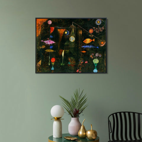 INVIN ART Framed Canvas Giclee Print Swiss Fish Magic by Paul Klee Wall Art Living Room Home Office Decorations