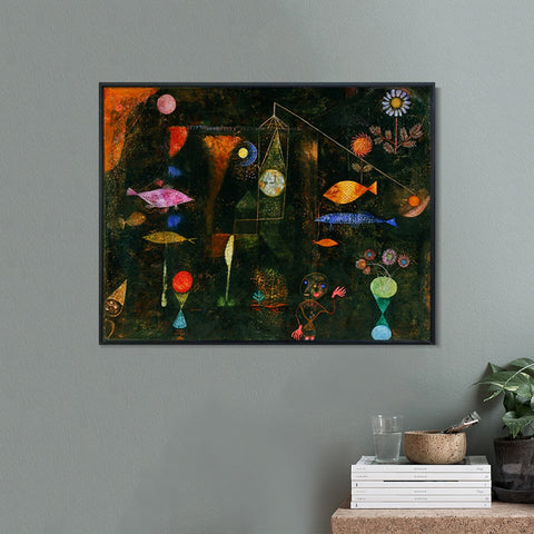 INVIN ART Framed Canvas Giclee Print Swiss Fish Magic by Paul Klee Wall Art Living Room Home Office Decorations