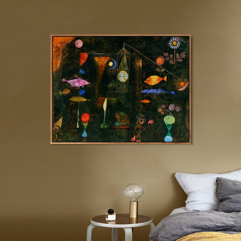 INVIN ART Framed Canvas Giclee Print Swiss Fish Magic by Paul Klee Wall Art Living Room Home Office Decorations