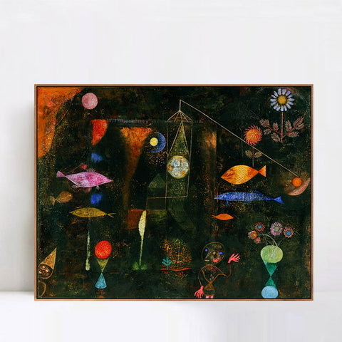 INVIN ART Framed Canvas Giclee Print Swiss Fish Magic by Paul Klee Wall Art Living Room Home Office Decorations