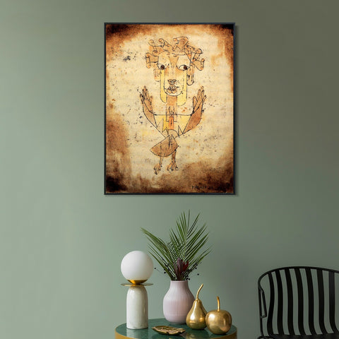 INVIN ART Framed Canvas Giclee Print Angelus Novus 1920 by Paul Klee Wall Art Living Room Home Office Decorations