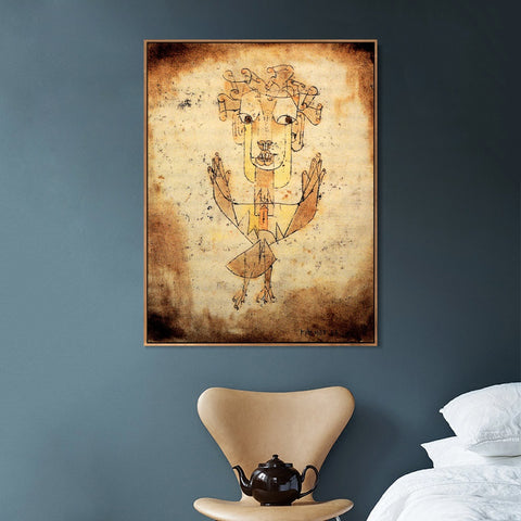 INVIN ART Framed Canvas Giclee Print Angelus Novus 1920 by Paul Klee Wall Art Living Room Home Office Decorations
