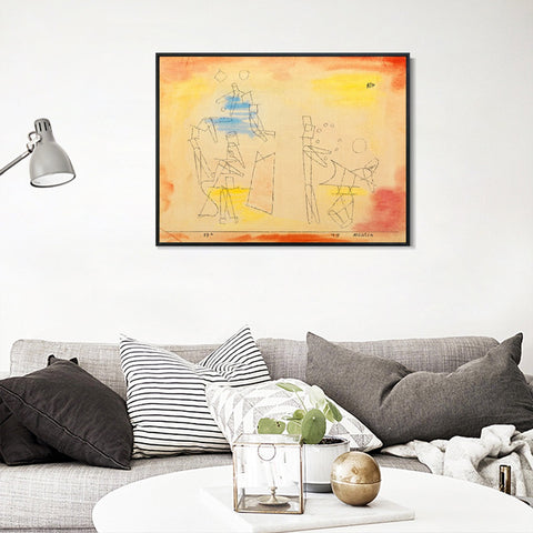 INVIN ART Framed Canvas Giclee Print Acrobats by Paul Klee Wall Art Living Room Home Office Decorations