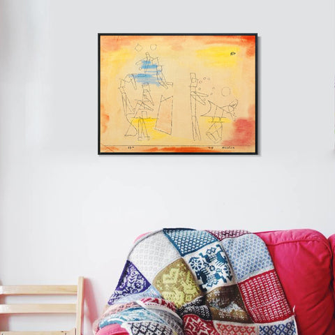 INVIN ART Framed Canvas Giclee Print Acrobats by Paul Klee Wall Art Living Room Home Office Decorations