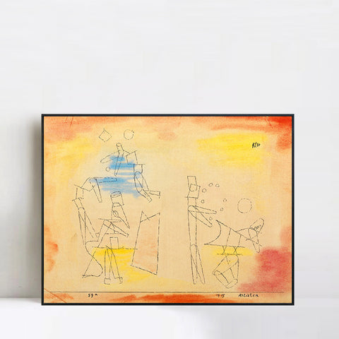 INVIN ART Framed Canvas Giclee Print Acrobats by Paul Klee Wall Art Living Room Home Office Decorations
