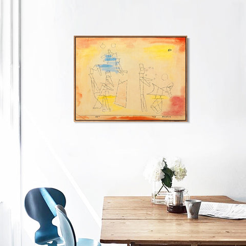 INVIN ART Framed Canvas Giclee Print Acrobats by Paul Klee Wall Art Living Room Home Office Decorations