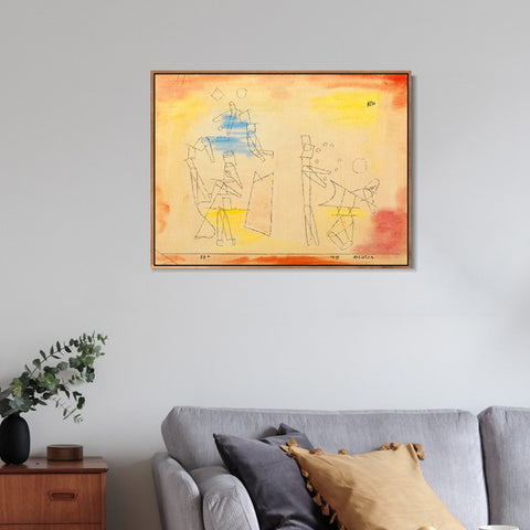 INVIN ART Framed Canvas Giclee Print Acrobats by Paul Klee Wall Art Living Room Home Office Decorations