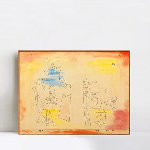 INVIN ART Framed Canvas Giclee Print Acrobats by Paul Klee Wall Art Living Room Home Office Decorations