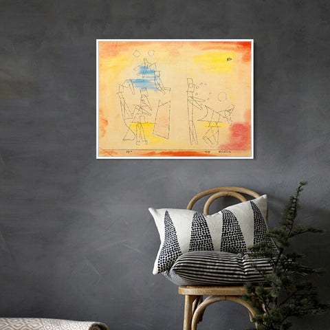 INVIN ART Framed Canvas Giclee Print Acrobats by Paul Klee Wall Art Living Room Home Office Decorations