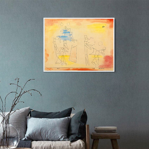 INVIN ART Framed Canvas Giclee Print Acrobats by Paul Klee Wall Art Living Room Home Office Decorations