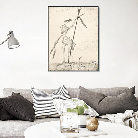 INVIN ART Framed Canvas Giclee Print Aged Phoenix(Invention 9) by Paul Klee Wall Art Living Room Home Office Decorations