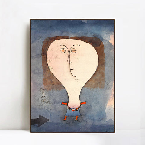 INVIN ART Framed Canvas Giclee Print Fright of a Girl by Paul Klee Wall Art Living Room Home Office Decorations