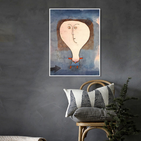 INVIN ART Framed Canvas Giclee Print Fright of a Girl by Paul Klee Wall Art Living Room Home Office Decorations