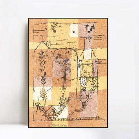 INVIN ART Framed Canvas Giclee Print Hoffmannesque Scene by Paul Klee Wall Art Living Room Home Office Decorations