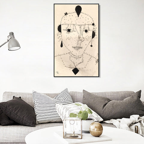 INVIN ART Framed Canvas Giclee Print Portrait Sketch of a Costumed Lady by Paul Klee Wall Art Living Room Home Office Decorations