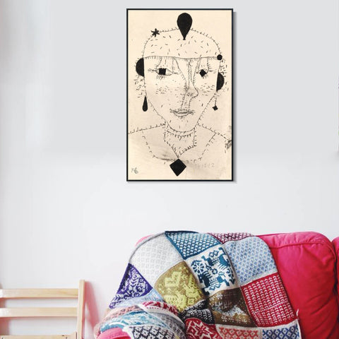 INVIN ART Framed Canvas Giclee Print Portrait Sketch of a Costumed Lady by Paul Klee Wall Art Living Room Home Office Decorations